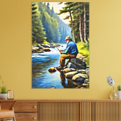 *~*リバーマン魚釣りストリーム自然AP49 キャンバスプリント (インサイチュ (リビング))
