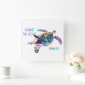 リパクトザローカルズシータートル絞り染めビーチ引用文 スクエア壁時計 (ホーム)