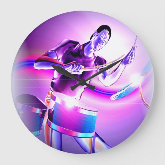 リパーカッション – パープルドラマー ラージ壁時計 (正面)