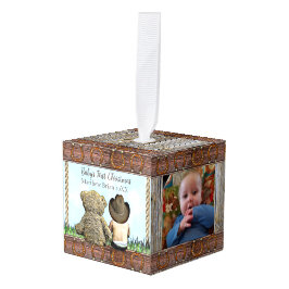 リパーソナライズされたル・カウボーイ |ベビーの初めてのクリスマス キューブオーナメント