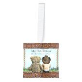 リパーソナライズされたル・カウボーイ |ベビーの初めてのクリスマス キューブオーナメント (正面)