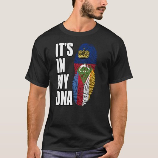 リヒテンシュタインとコモランミックスDNA伝統国旗 Tシャツ (正面)