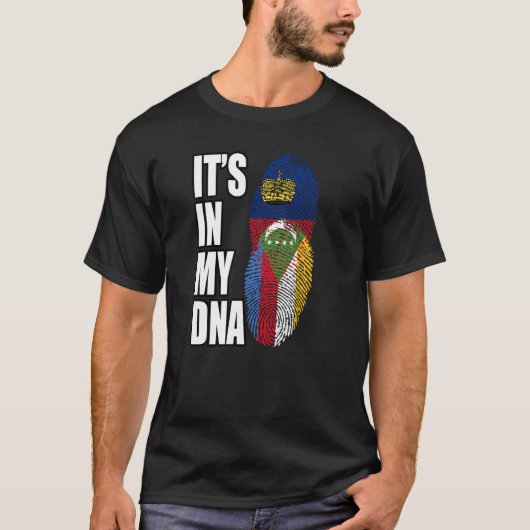 リヒテンシュタインとコモランミックスDNA伝統国旗 Tシャツ (正面)