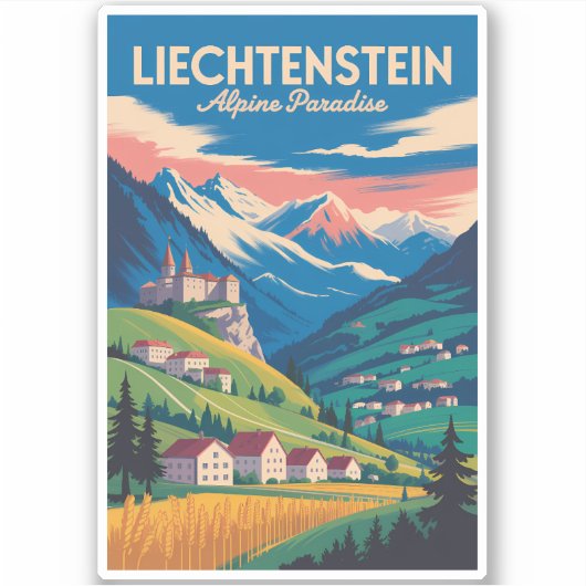 リヒテンシュタインの風景イラスト旅行アート シール (正面)