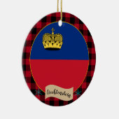リヒテンシュタイン州旗、赤バッファロープレイド、愛国心 セラミックオーナメント (右)
