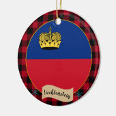 リヒテンシュタイン州旗、赤バッファロープレイド、愛国心 セラミックオーナメント (左)