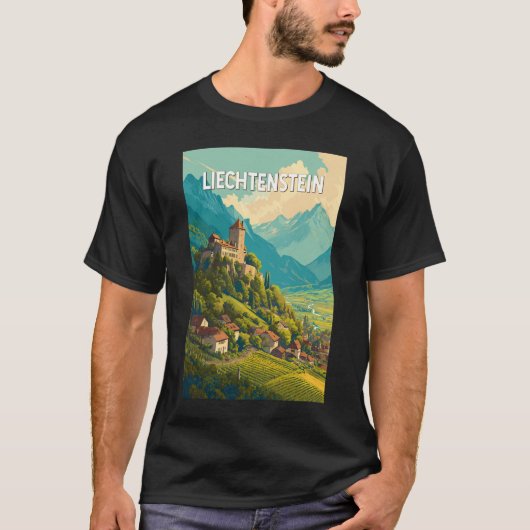 リヒテンシュタイン イラスト 旅行 アート ヴィンテージ Tシャツ (正面)