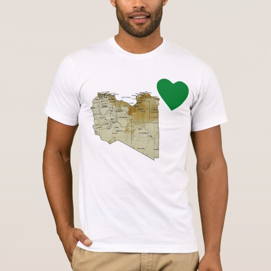 リビアの旗とハートと地図のTシャツ Tシャツ (正面)