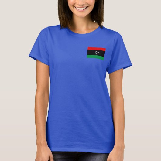 リビアの旗と地図のTシャツ Tシャツ (正面)