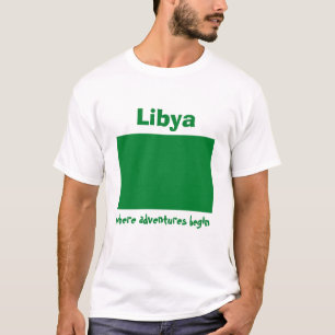 リビアの旗＋地図＋テキストTシャツ Tシャツ