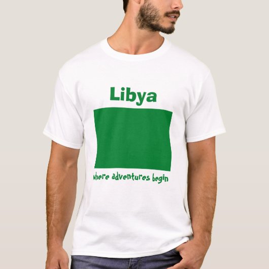 リビアの旗＋地図＋テキストTシャツ Tシャツ (正面)