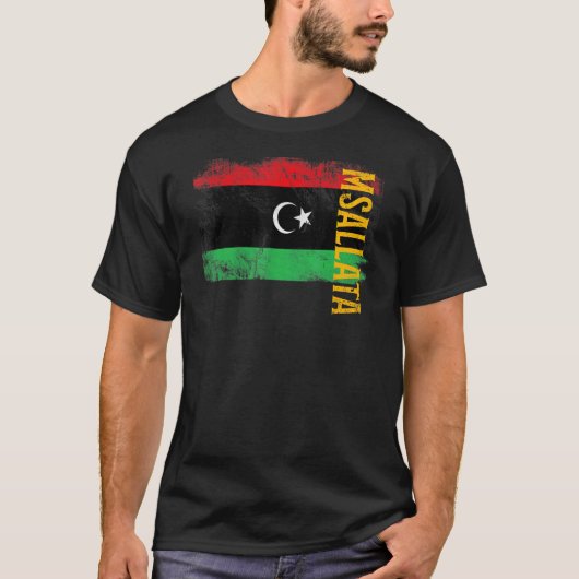 リビア人男性女性子供向けMsallataリビア国旗 Tシャツ (正面)