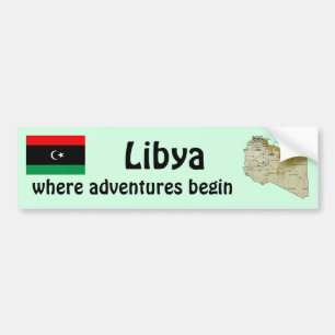 リビア国旗+地図バンパーステッカー バンパーステッカー