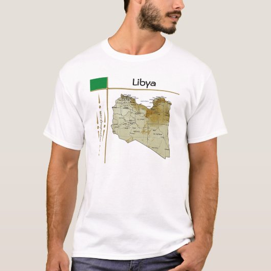 リビア地図 + 国旗 + タイトル Tシャツ (正面)