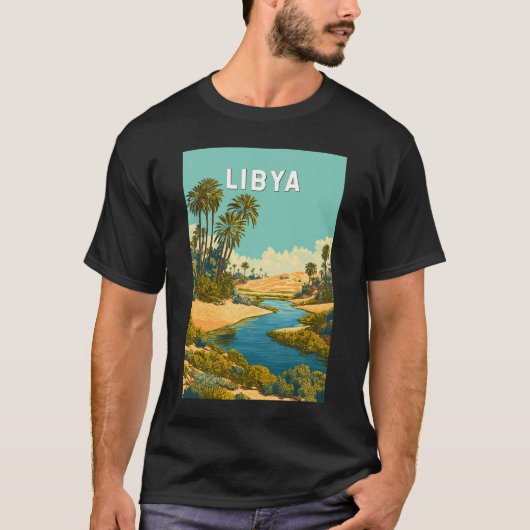 リビア イラスト 旅行 アート ヴィンテージ Tシャツ (正面)