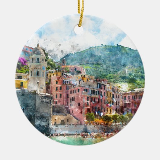 リビエラのイタリアイタリアンのCinque Terre セラミックオーナメント (正面)