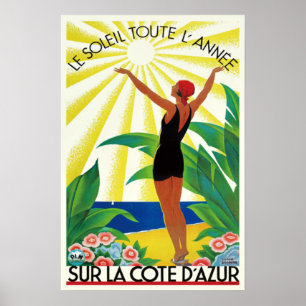 リビエラフランスのコートダジュールVintage Travel ポスター