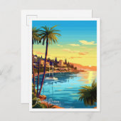 リビエラフランスのフランストラベルヴィンテージイラストレーション ポストカード (正面/裏面)