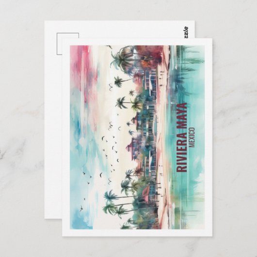 リビエラマヤメキシコ有名な旅行プレイスウォーターカラー ポストカード (正面/裏面)