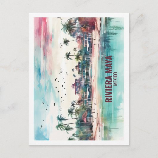 リビエラマヤメキシコ有名な旅行プレイスウォーターカラー ポストカード (正面)