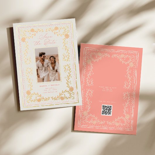リビエラ フローラル 箔押し Save the Date 箔招待状