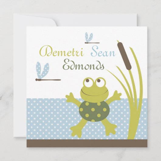リビット·フロッグ&トンボのベビーシャワー 招待状 (正面)