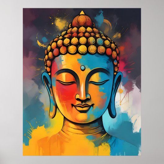 リビングカラフル抽象芸術ブッダ絵を描ズ ポスター (正面)