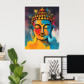 リビングカラフル抽象芸術ブッダ絵を描ズ ポスター (ホームオフィス)
