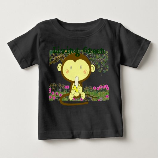 リビンググリーンモンキーゴーバナナ ベビーTシャツ (正面)