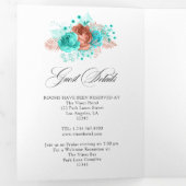 リビングコーラルとティール（緑がかった色）結婚ズ 三つ折り招待状 (内部最初)