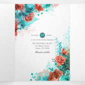 リビングコーラルとティール（緑がかった色）結婚ズ 三つ折り招待状 (内部中)