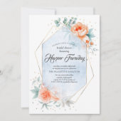リビングコーラルアンドダスティーブルーフローラブライダルシャワー 招待状 (正面)