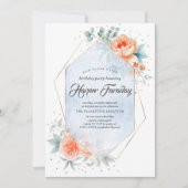 リビングコーラルアンドダスティーブルーフローラモダン誕生日 招待状 (正面)