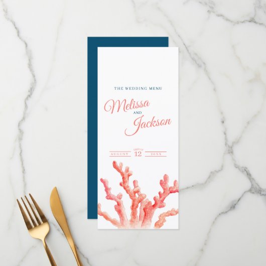 リビングコーラルウォーター結婚カラーのブルーオレンジ メニュー (正面/裏面インサイチュ)