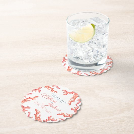 リビングコーラルウォーター結婚カラーカスタムアート ペーパーコースター (インサイチュ)