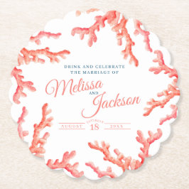 リビングコーラルウォーター結婚カラーカスタムアート ペーパーコースター