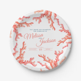 リビングコーラルウォーター結婚カラーカスタムアート ペーパープレート