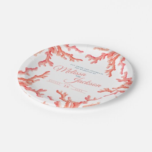 リビングコーラルウォーター結婚カラーカスタムアート ペーパープレート (アングル)