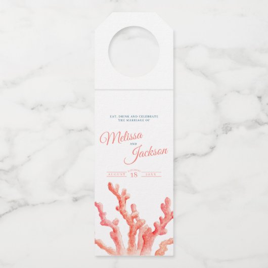 リビングコーラルウォーター結婚カラーカスタムアート ボトルネックタグ (正面)