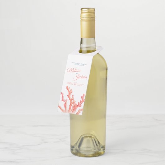 リビングコーラルウォーター結婚カラーカスタムアート ボトルネックタグ (アングル)