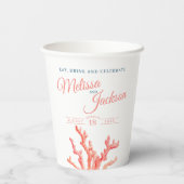 リビングコーラルオレンジ色の結婚青い水の色カスタムの 紙コップ (裏面)