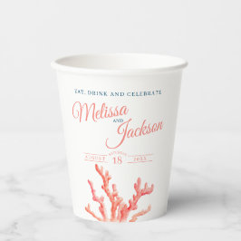 リビングコーラルオレンジ色の結婚青い水の色カスタムの 紙コップ