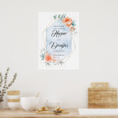 リビングコーラルダスティブルーフローラ結婚ーのウェルカムサイン ポスター (キッチン)