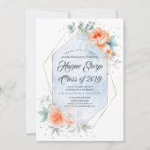 リビングコーラルダスティブルーモダンフローラ卒業 招待状 (正面)