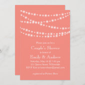 リビングコーラルトゥインクルライトカップルのシャワー 招待状 (正面/裏面)