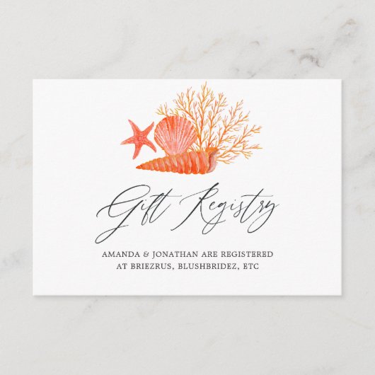 リビングコーラルビーチブライダルシャワーギフト登録 エンクロージャーカード (正面)