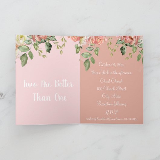 リビングコーラルピンクまたは任意の色のフローラ結婚 招待状 (内部)