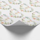 リビングコーラルフラワーズ金ゴールドクロスガールバプテスマ ラッピングペーパー (角)