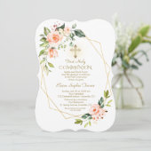 リビングコーラルフラワーズ金ゴールドフレーム聖餐式 招待状 (スタンド正面)