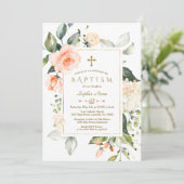 リビングコーラルフローラフレームグリッターバプテスマ 招待状 (スタンド正面)